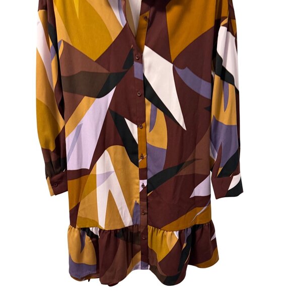 Nine West Abstract Print Button-Down Dress With Ruffle Hem 3/4 Sleeves Sz M dres - Picture 8 of 12